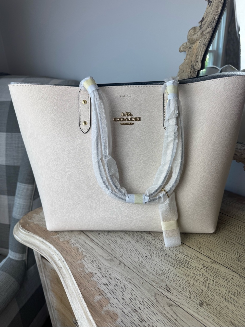Coach Pebbled Leather Tote in Pale cream